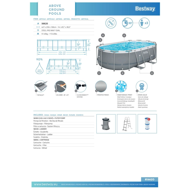 PISCINA BESTWAY OVALADA FILTRO + ACCESORIOS 4.27X2.50X1M - 4
