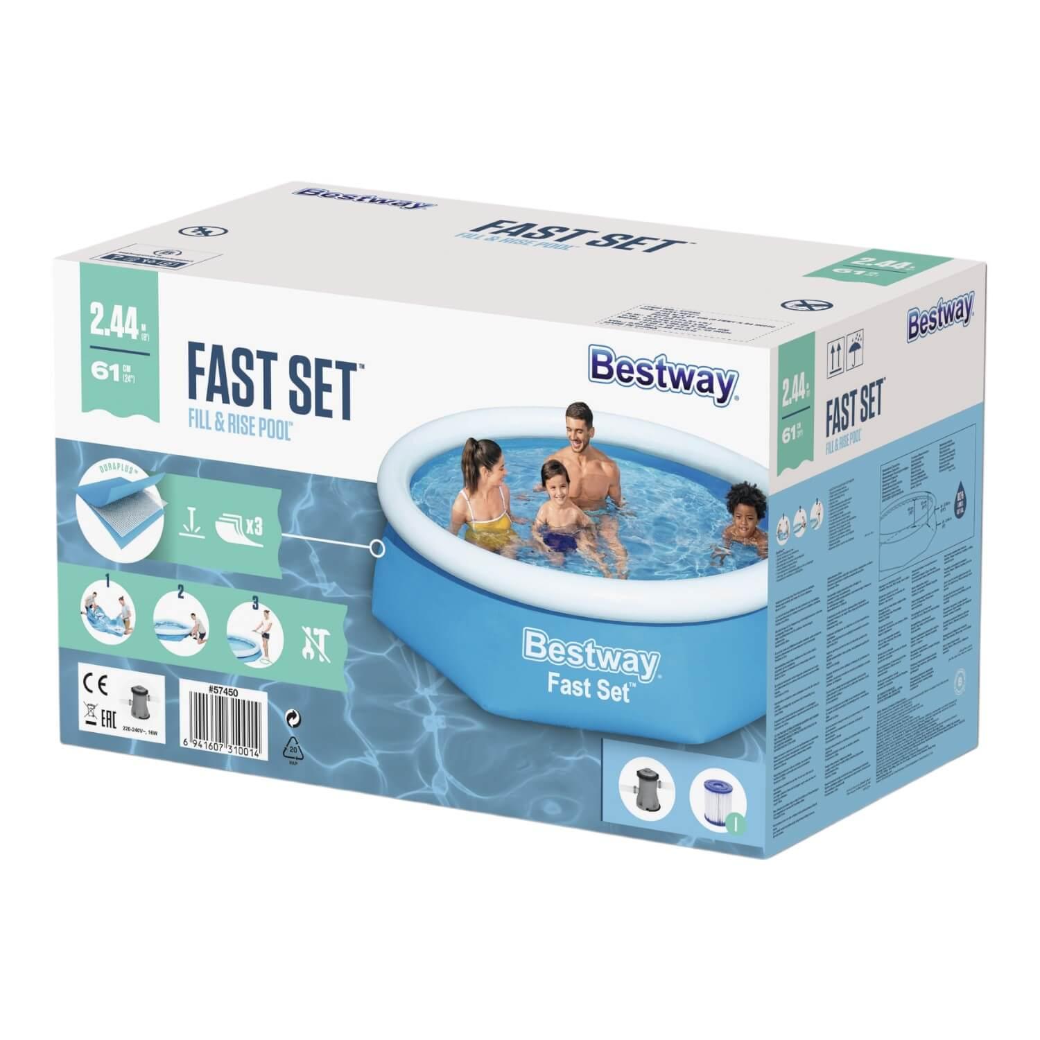 PISCINA BESTWAY REDONDA FACIL ARMADO CON FILTRO 2.44MX61CM - 2