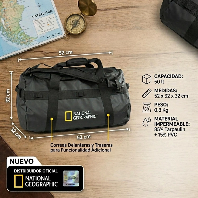BOLSO MOCHILA VIAJE DUFFEL 50 LTS NEGRO NATIONAL GEOGRAPIC - 4