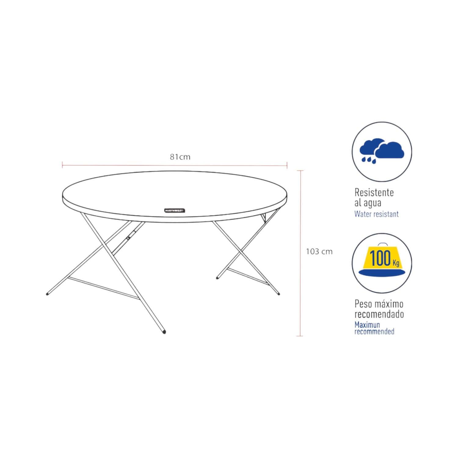 MESA PLEGABLE NORTHWEST NW-81G REDONDA 80X74 CMS GRIS - 4