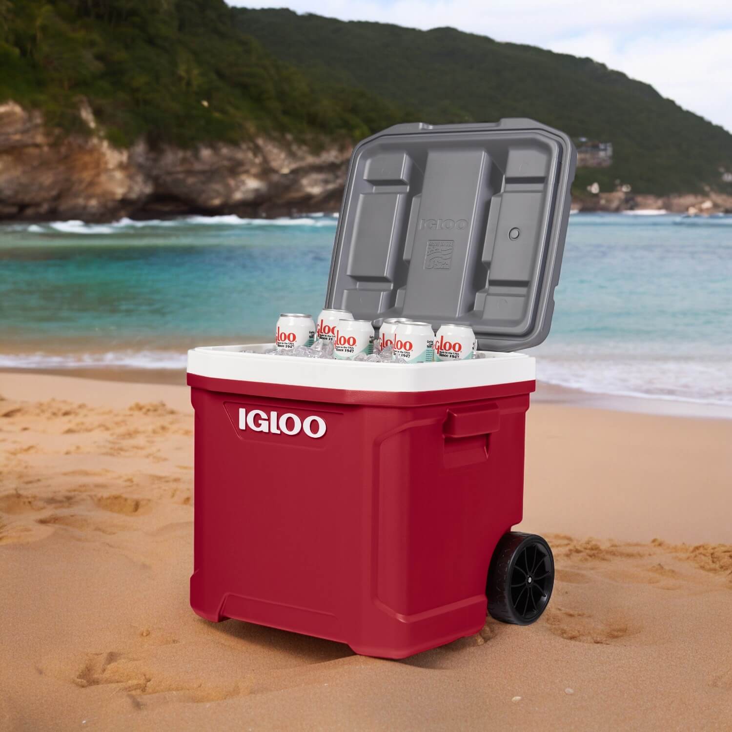 COOLER IGLOO NEVERA HIELERA LATITUDE RUEDAS ROJO 57 LITROS IG34666 PVC - 8