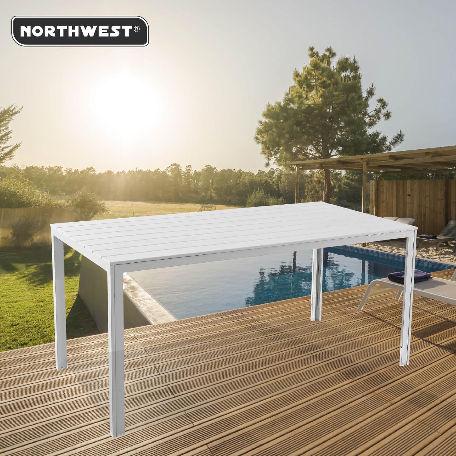 MESA TERRAZA NORTHWEST NW-DM02 POLYWOOD IMPERMEABLE 156X78CM BLANCO ACERO - 4