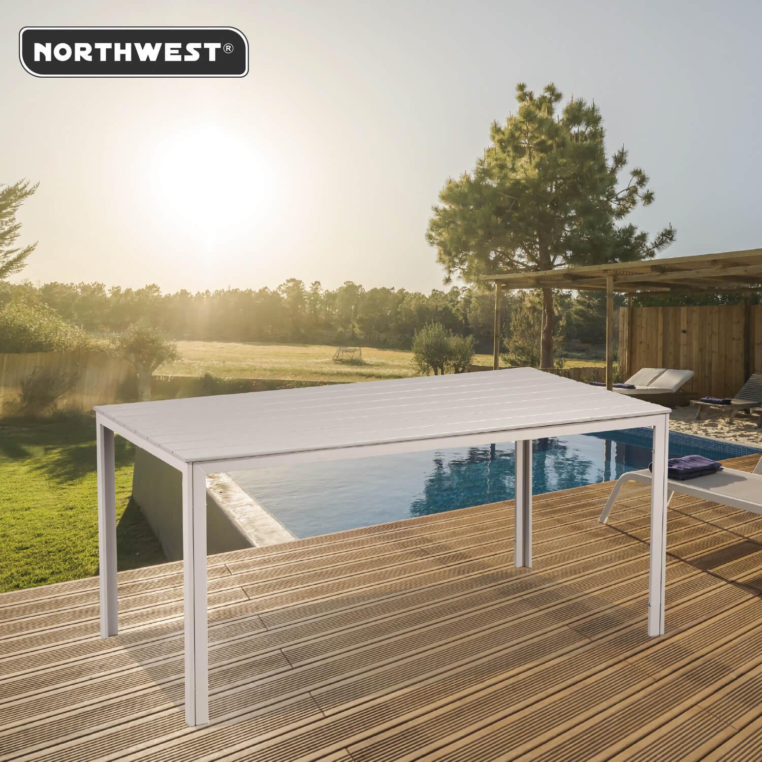 MESA TERRAZA NORTHWEST NW-DM01 POLYWOOD IMPERMEABLE 156X78CM BEIGE ACERO - 4