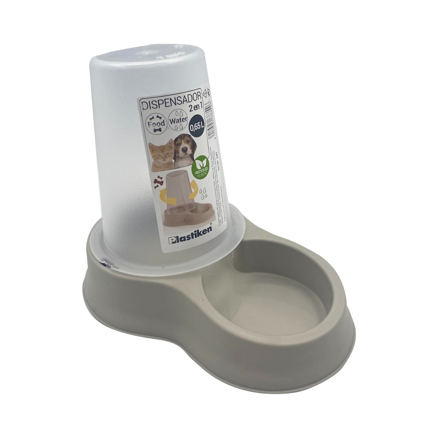 DISPENSADOR PERROS GATOS AGUA COMIDA PL20140_ECR PLASTIKEN 0.65 L BEIGE