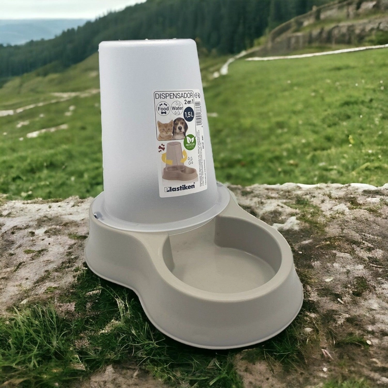 DISPENSADOR PERROS GATOS AGUA COMIDA PL20141_ECR PLASTIKEN 1.5 L BEIGE