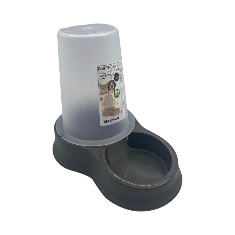 DISPENSADOR PERROS GATOS AGUA COMIDA PL20141_ANT PLASTIKEN 1.5 L NEGRO