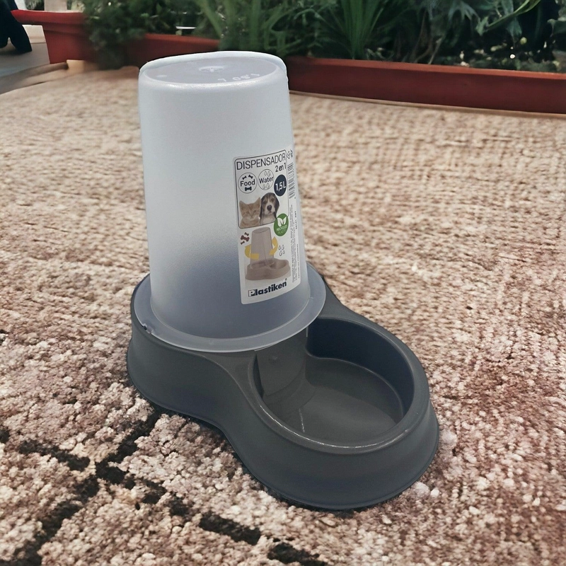 DISPENSADOR PERROS GATOS AGUA COMIDA PL20141_ANT PLASTIKEN 1.5 L NEGRO