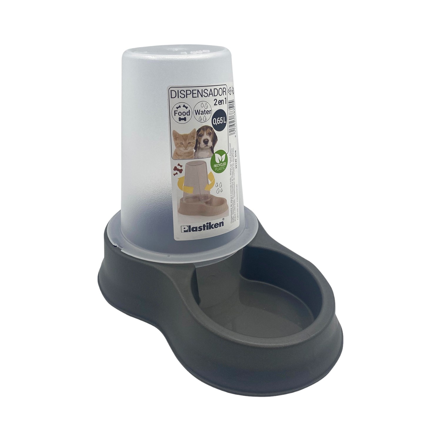 DISPENSADOR PERROS GATOS AGUA COMIDA PL20140_ANT PLASTIKEN 0.65 L NEGRO