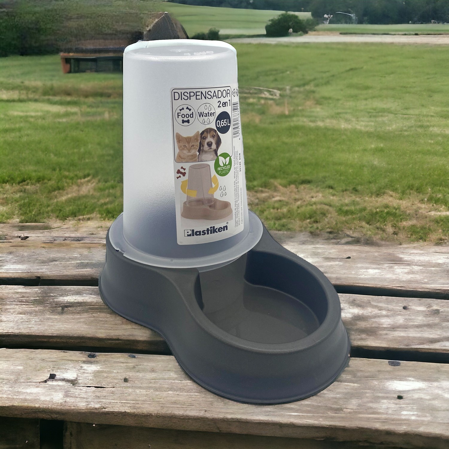 DISPENSADOR PERROS GATOS AGUA COMIDA PL20140_ANT PLASTIKEN 0.65 L NEGRO