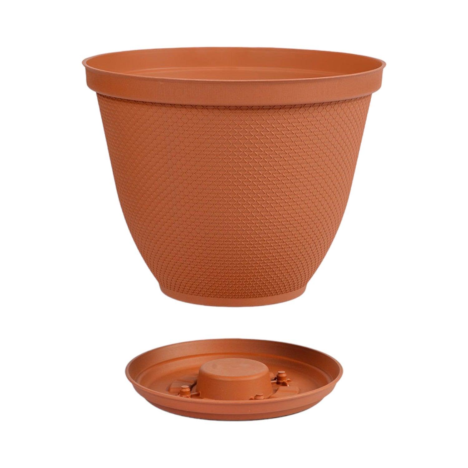 MACETERO PLASTICO TEXTURA CON BASE TERRACOTA 35 CM RIMAX - 3