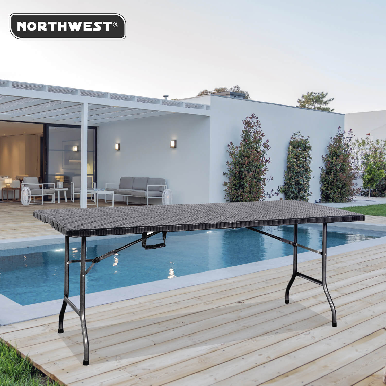 MESA NORTHWEST NW-RT180 PLEGABLE RECTANGULAR 180X74CM DISEÑO RATAN CAFÉ ACERO - 5