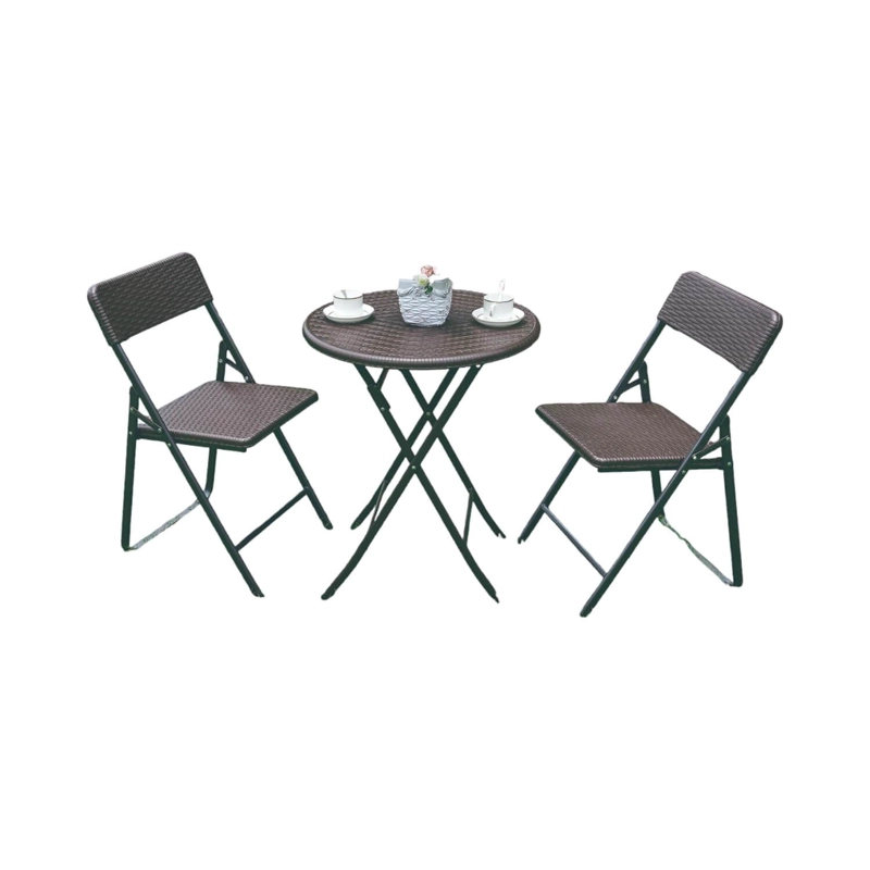 SET NORTHWEST ACERO CAFE 2 SILLAS + MESA REDONDA PLEGABLE 60 CM RATTAN - 1