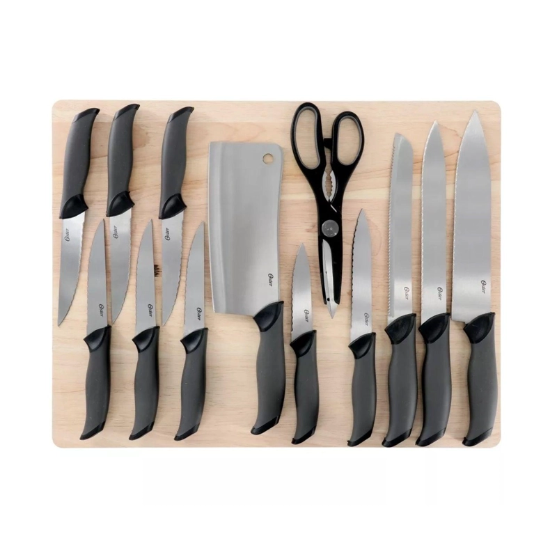 OSTER SET DE CUCHILLOS ACERO INOXIDABLE 14 PIEZAS + TABLA - 1