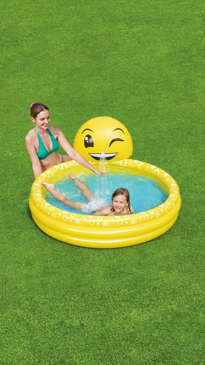 PISCINA INFLABLE BESTWAY 3 ANILLOS EMOJI LANZA AGUA 144X69 CM - 5