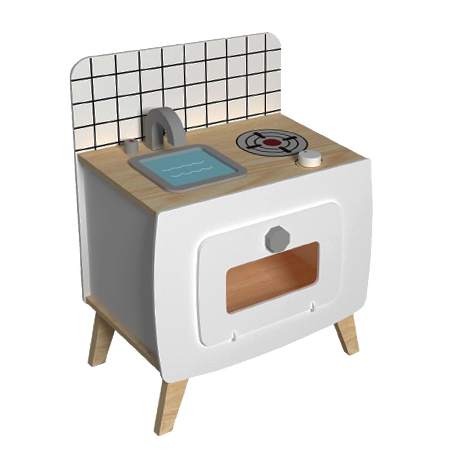 COCINA JUGUETE MADERA BLANCO + ACCESORIOS 39X26X49CM - 1