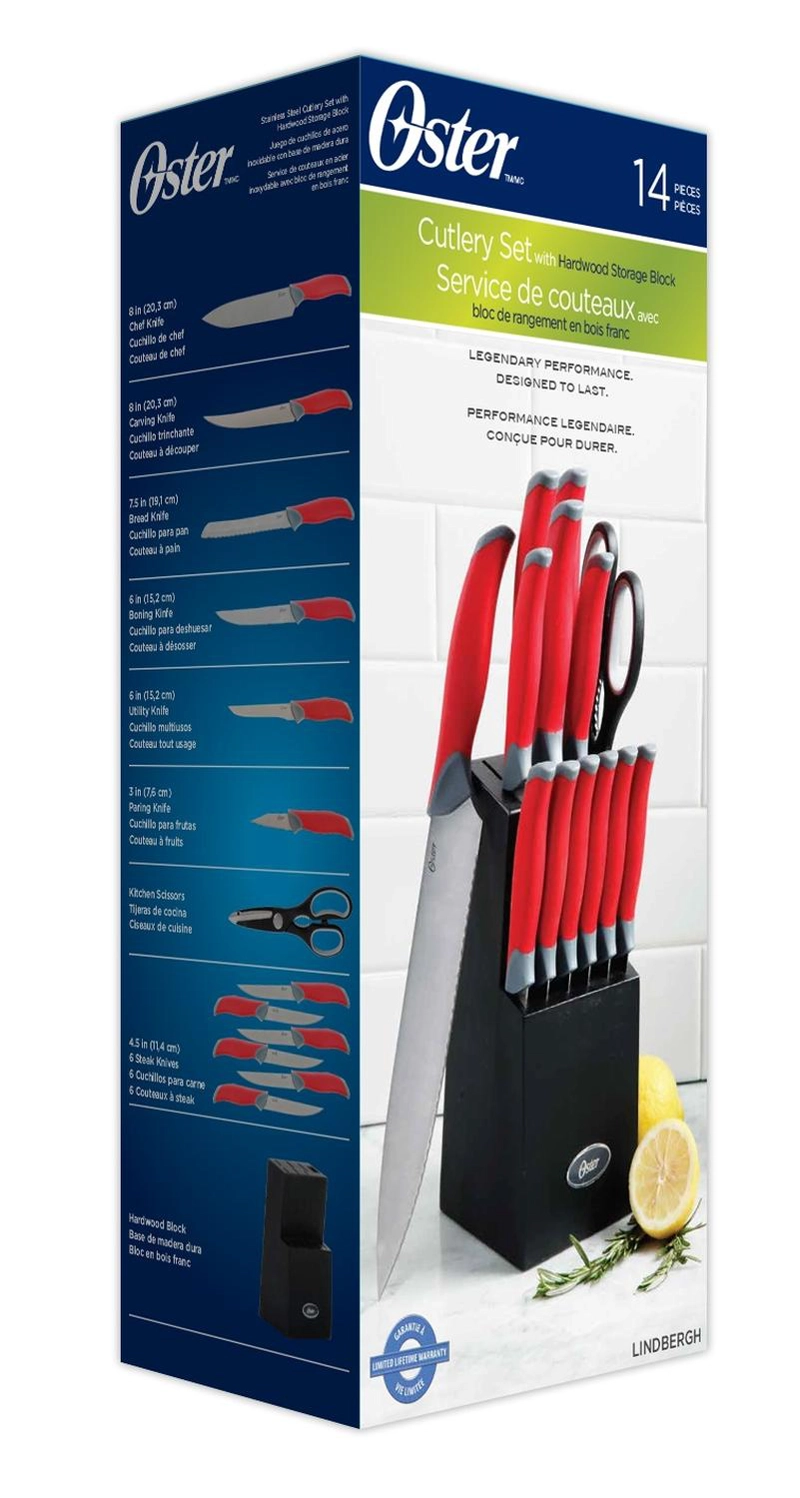 OSTER SET DE CUCHILLOS LINDBERGH ACERO 14 PIEZAS INOX ROJO - 2