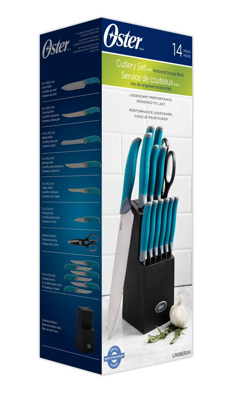 OSTER SET DE CUCHILLOS LINDBERGH ACERO 14 PIEZAS INOX AZUL - 6