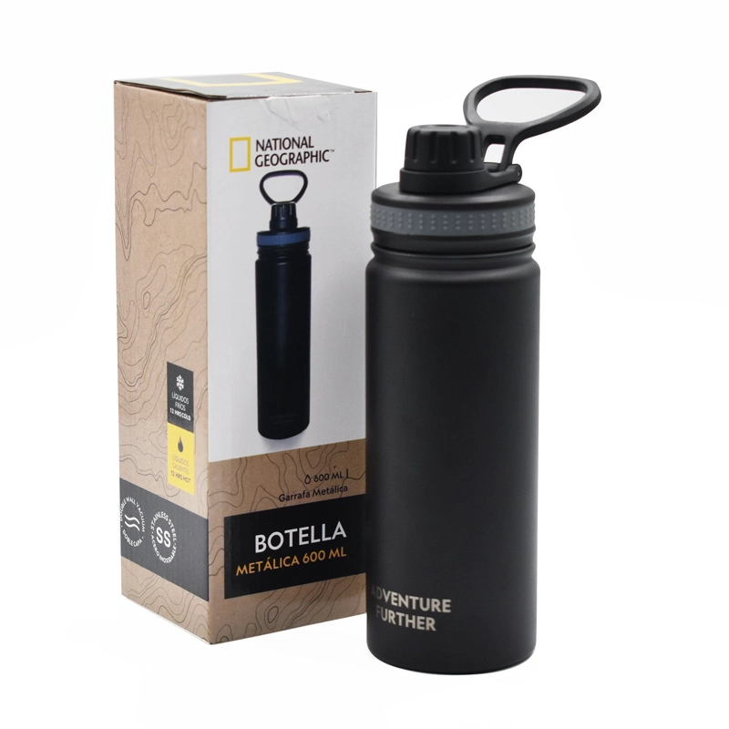 BOTELLA METALICA TE RMICA INSULADA 600ML NEGRO NAT GEO - 1