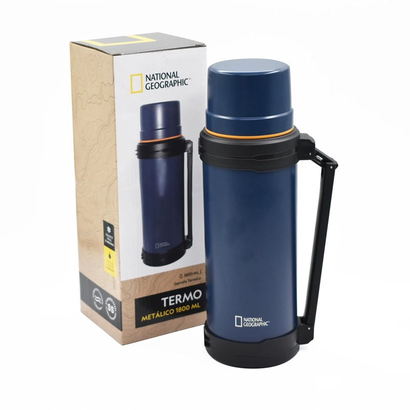 TERMO AGUA ACERO INOX MANGO MOVIBLE TAPA STOPPER 1.8L AZUL - 2
