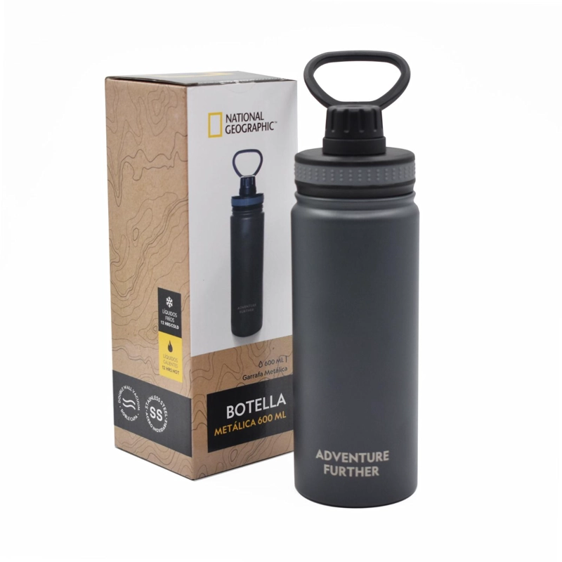 BOTELLA METALICA TE RMICA INSULADA 600ML GRIS NAT GEO - 1