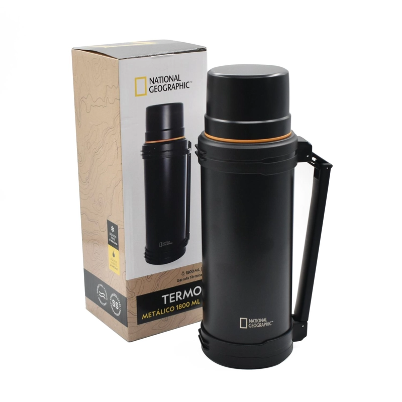 TERMO AGUA ACERO INOX MANGO MOVIBLE TAPA STOPPER 1.8L NEGRO - 1