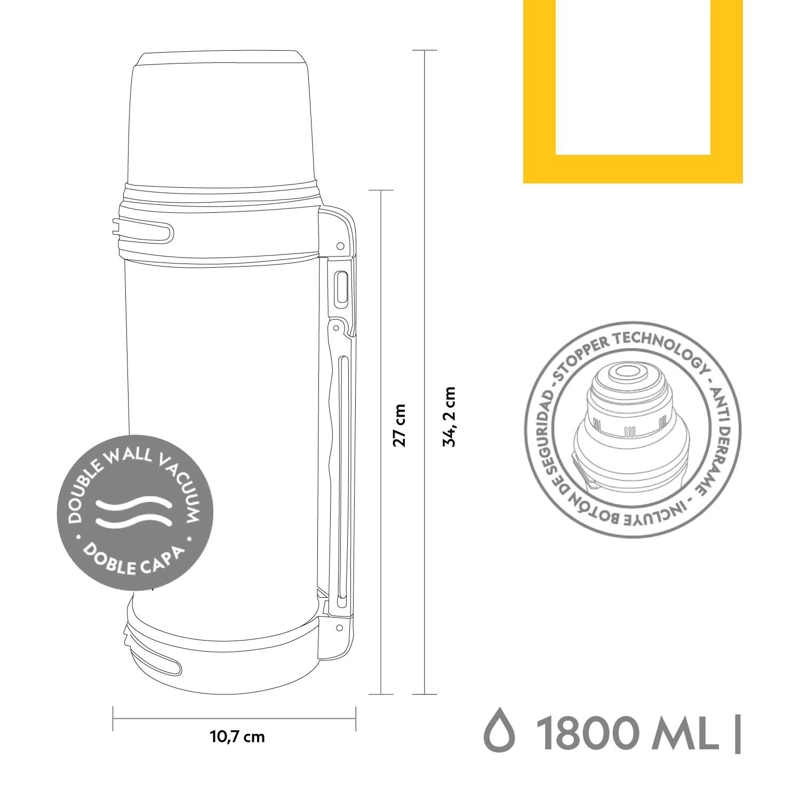 TERMO AGUA ACERO INOX MANGO MOVIBLE TAPA STOPPER 1.8L NEGRO - 4