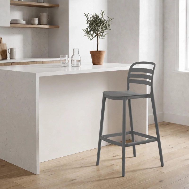 PISO TABURETE SILLA ALTA BAR COCINA RAGNAR 75CM GRIS OSCURO - 2