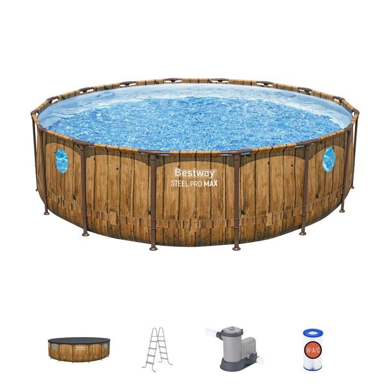 PISCINA BESTWAY REDONDA STEELPRO MAX CON VENTANA 4.88MX1.22M - 1