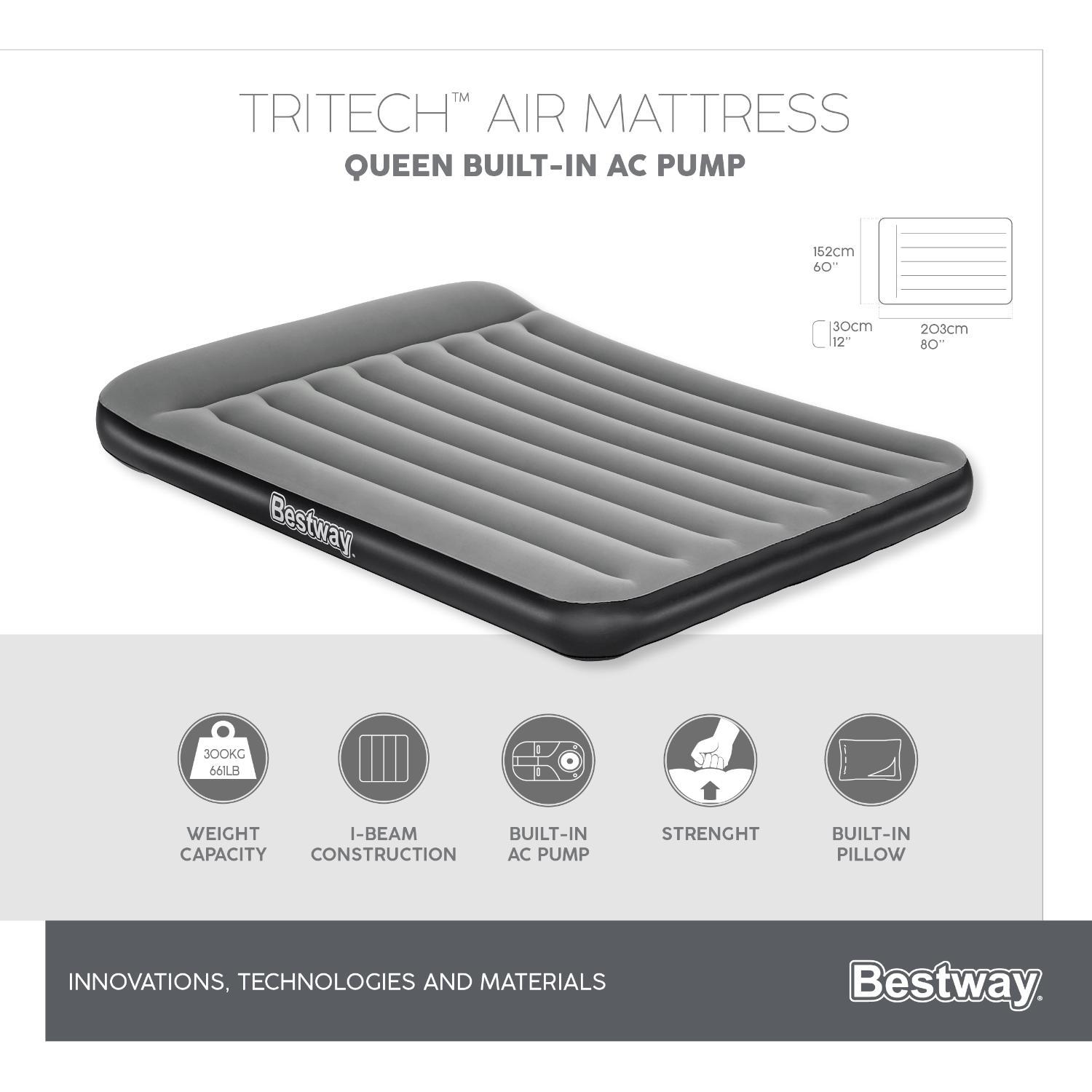 COLCHON INFLABLE ELE CTRICO QUEEN 203 X 152 X 30CM BESTWAY GRIS - 3