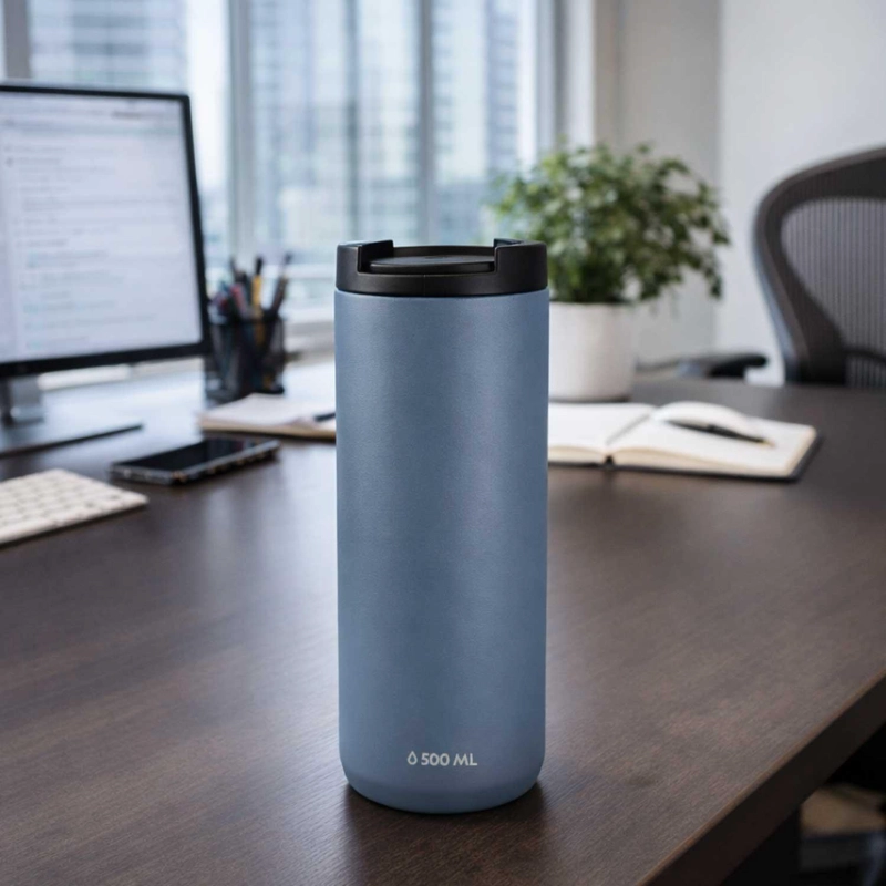 MUG ACERO INOXIDABLE TAPA FLIP ANTIDESLIZANTE 500ML GRIS - 5