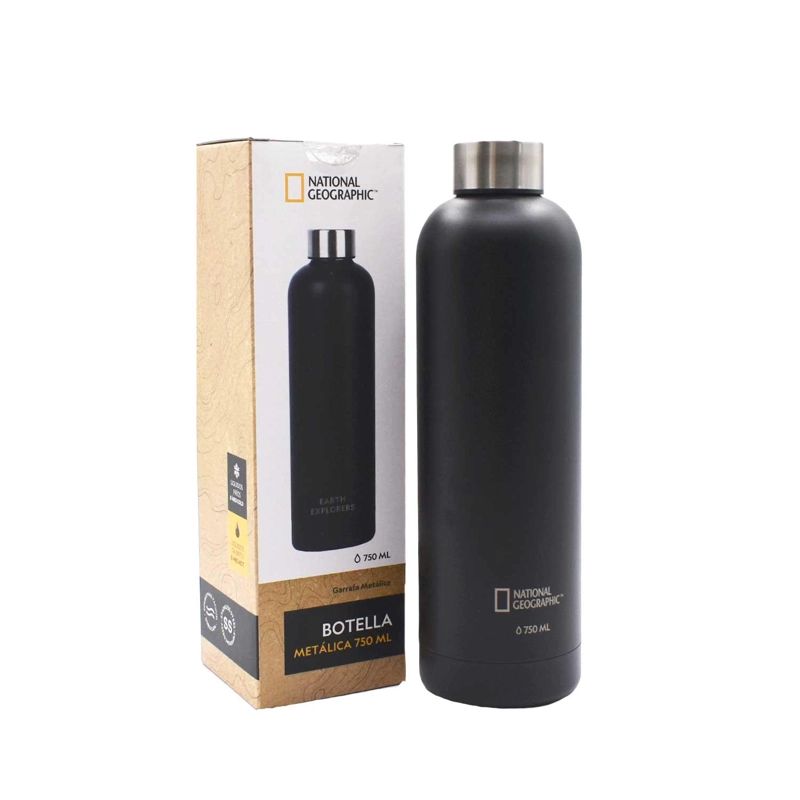 BOTELLA METALICA TE RMICA BOCA ANGOSTA 750ML NEGRA - 1
