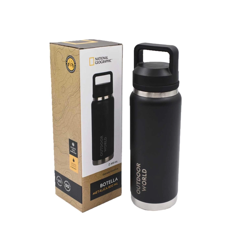 BOTELLA METALICA TE RMICA DOBLE BOCA AJUSTABLE ANGOSTA Y ANCHA 800ML NEGRO - 1