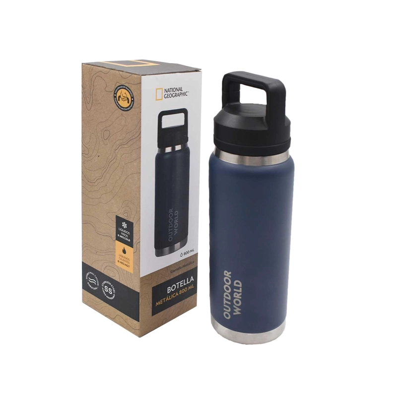 BOTELLA METALICA TE RMICA DOBLE BOCA AJUSTABLE ANGOSTA Y ANCHA 800ML AZUL - 1