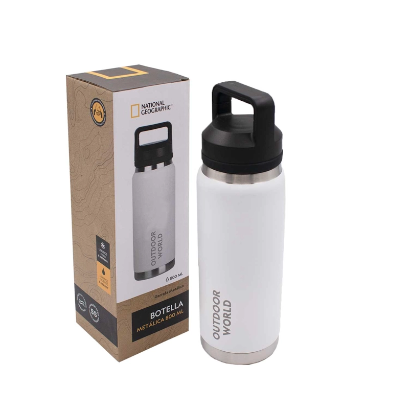 BOTELLA METALICA TE RMICA DOBLE BOCA AJUSTABLE ANGOSTA Y ANCHA 800ML BLANCO - 1