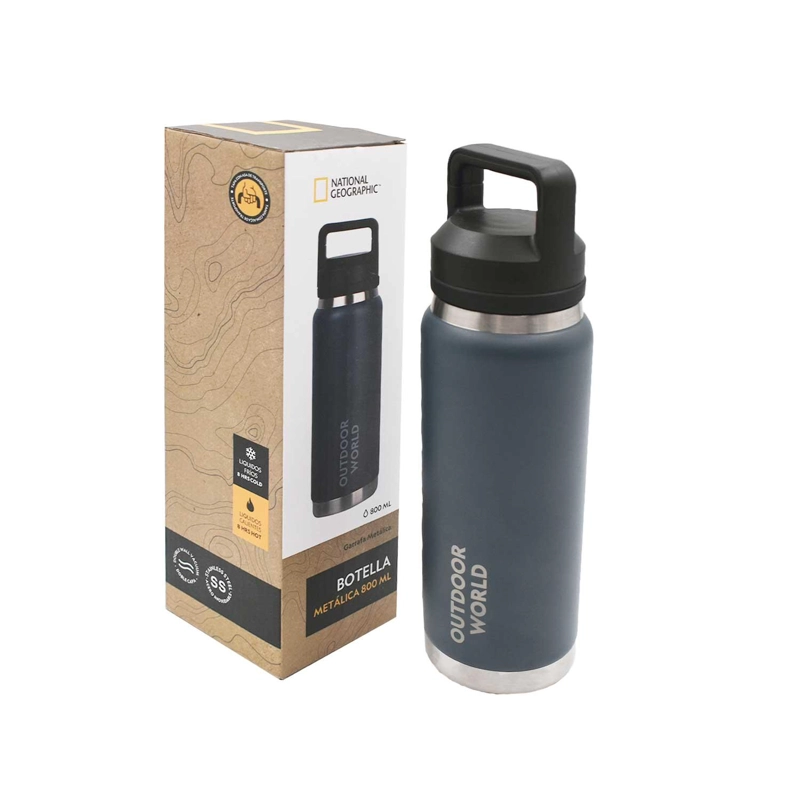 BOTELLA METALICA TE RMICA DOBLE BOCA AJUSTABLE ANGOSTA Y ANCHA 800ML GRIS - 1
