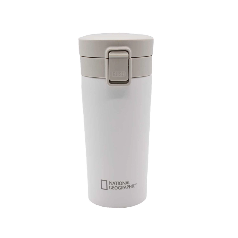 MUG ACERO INOXIDABLE TAPA CON PULSADOR Y ANTIDESLIZANTE 380ML BLANCO - 2
