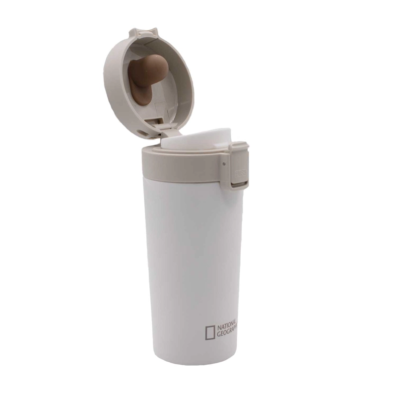 MUG ACERO INOXIDABLE TAPA CON PULSADOR Y ANTIDESLIZANTE 380ML BLANCO - 3