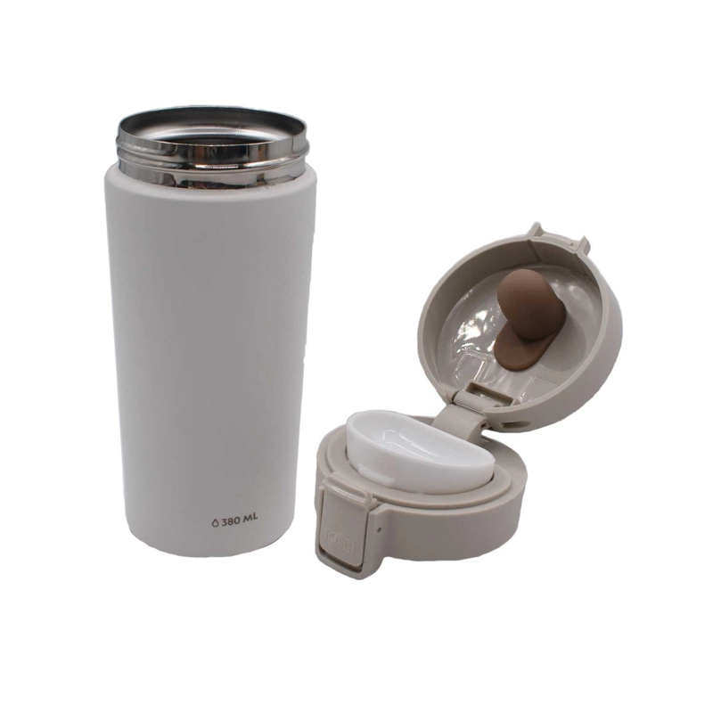 MUG ACERO INOXIDABLE TAPA CON PULSADOR Y ANTIDESLIZANTE 380ML BLANCO - 4