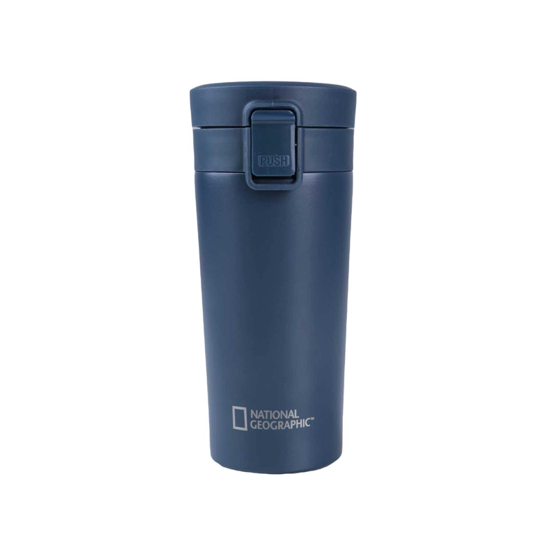 MUG ACERO INOXIDABLE TAPA CON PULSADOR Y ANTIDESLIZANTE 380ML AZUL - 1