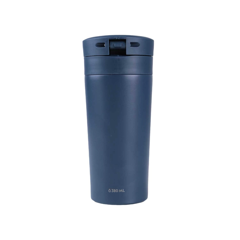 MUG ACERO INOXIDABLE TAPA CON PULSADOR Y ANTIDESLIZANTE 380ML AZUL - 2