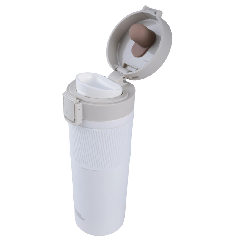 MUG ACERO INOXIDABLE TAPA CON PULSADOR Y ANTIDESLIZANTE 480ML BLANCO - 1