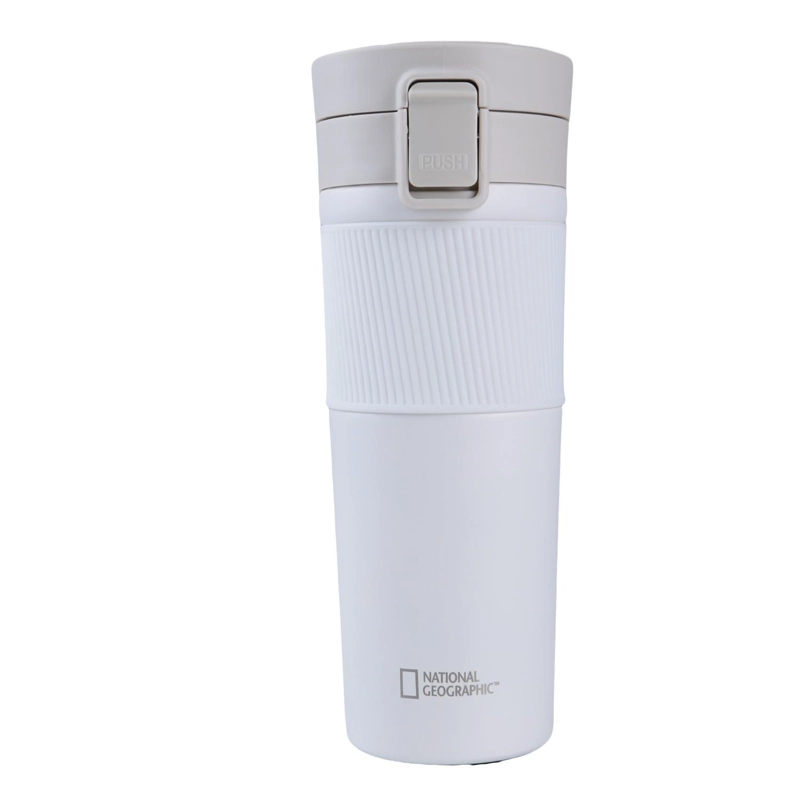 MUG ACERO INOXIDABLE TAPA CON PULSADOR Y ANTIDESLIZANTE 480ML BLANCO - 3