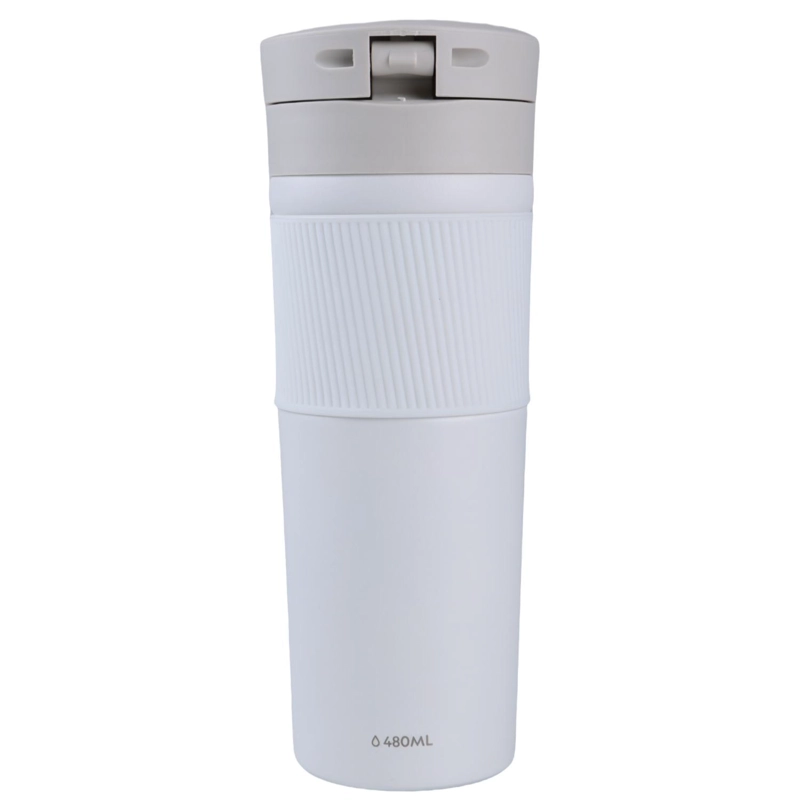 MUG ACERO INOXIDABLE TAPA CON PULSADOR Y ANTIDESLIZANTE 480ML BLANCO - 4