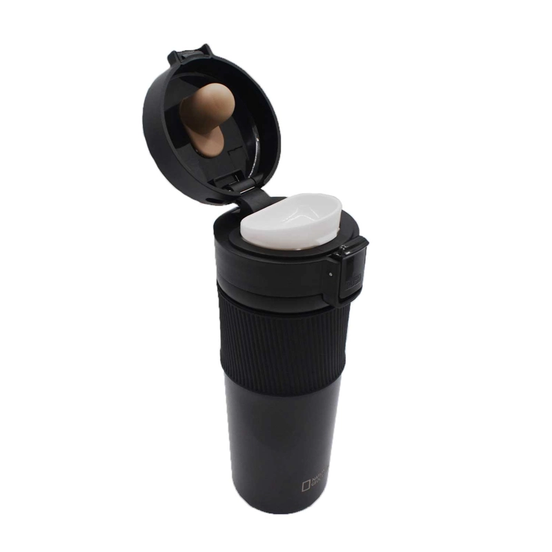 MUG ACERO INOXIDABLE TAPA CON PULSADOR Y ANTIDESLIZANTE 480ML NEGRO - 3