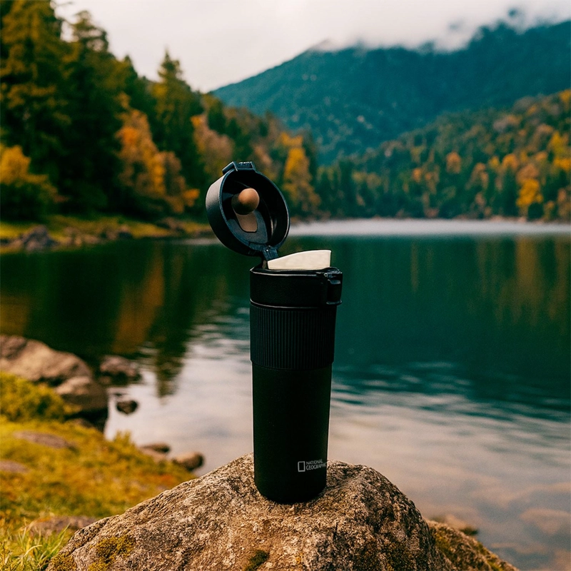 MUG ACERO INOXIDABLE TAPA CON PULSADOR Y ANTIDESLIZANTE 480ML NEGRO - 6
