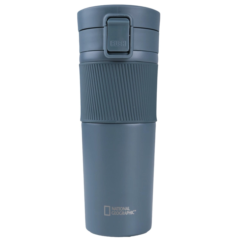 MUG ACERO INOXIDABLE TAPA CON PULSADOR Y ANTIDESLIZANTE 480ML GRIS - 1