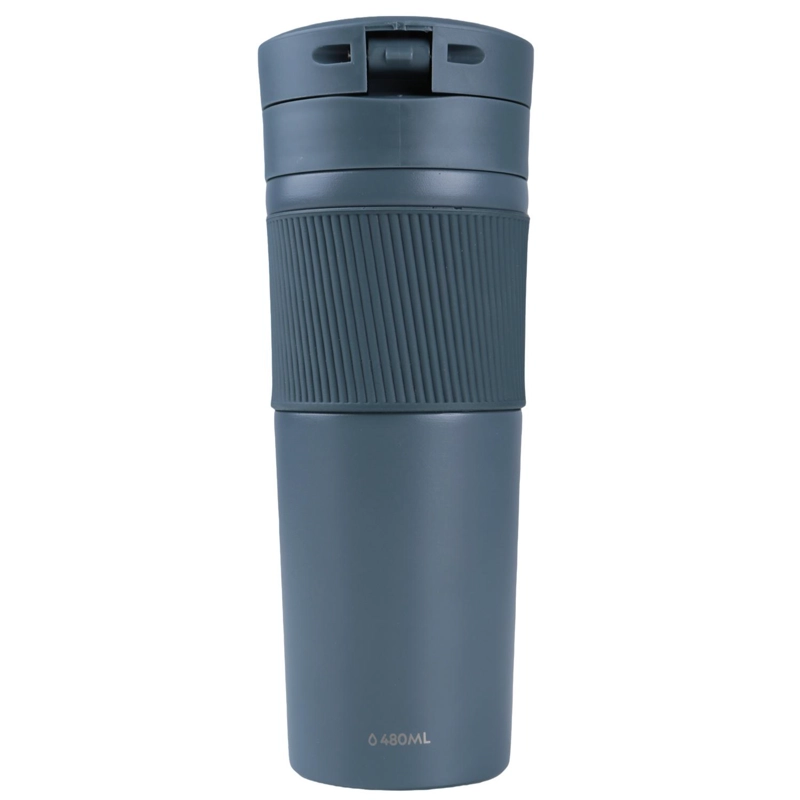 MUG ACERO INOXIDABLE TAPA CON PULSADOR Y ANTIDESLIZANTE 480ML GRIS - 2