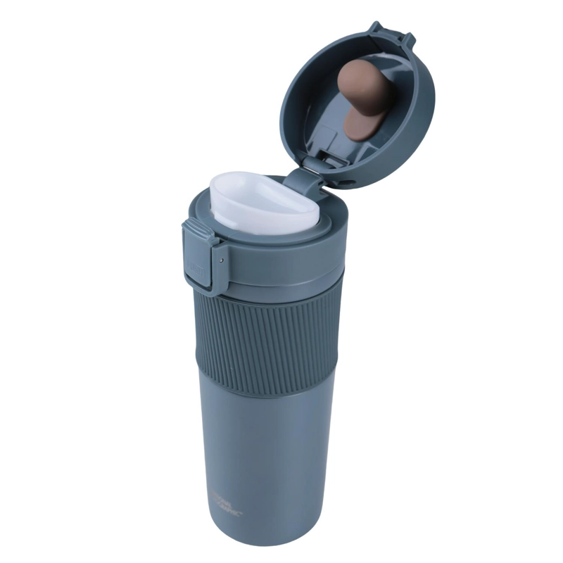 MUG ACERO INOXIDABLE TAPA CON PULSADOR Y ANTIDESLIZANTE 480ML GRIS - 3