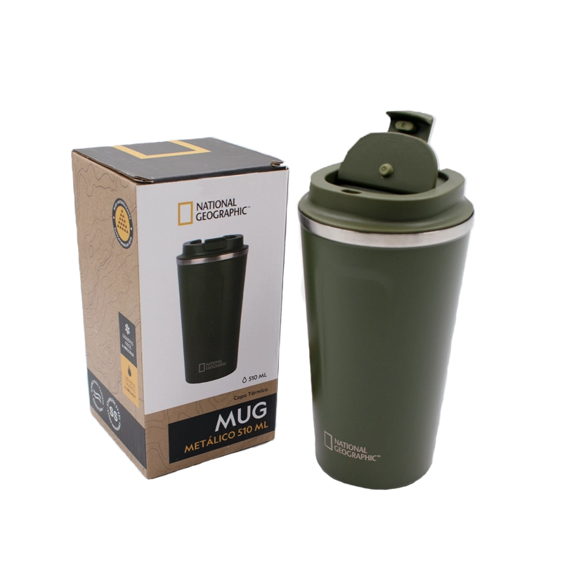 MUG ACERO INOXIDABLE TAPA FLIP ANTIDESLIZANTE 510ML VERDE - 1