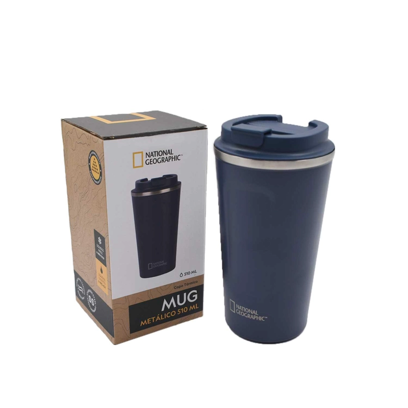 MUG ACERO INOXIDABLE TAPA FLIP ANTIDESLIZANTE 510ML AZUL - 1
